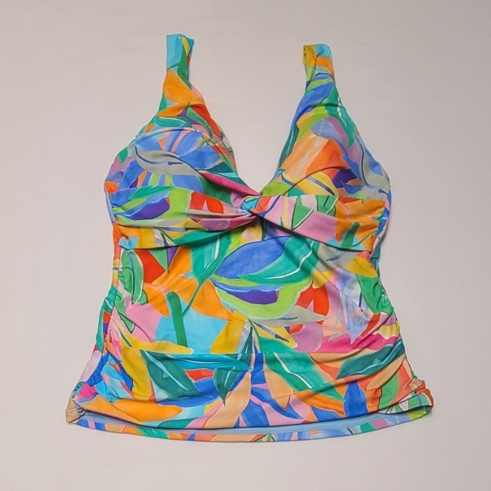 La‎ Blanca Women's Tropical Multi Color Tummy Control Tankini Top NEW 10